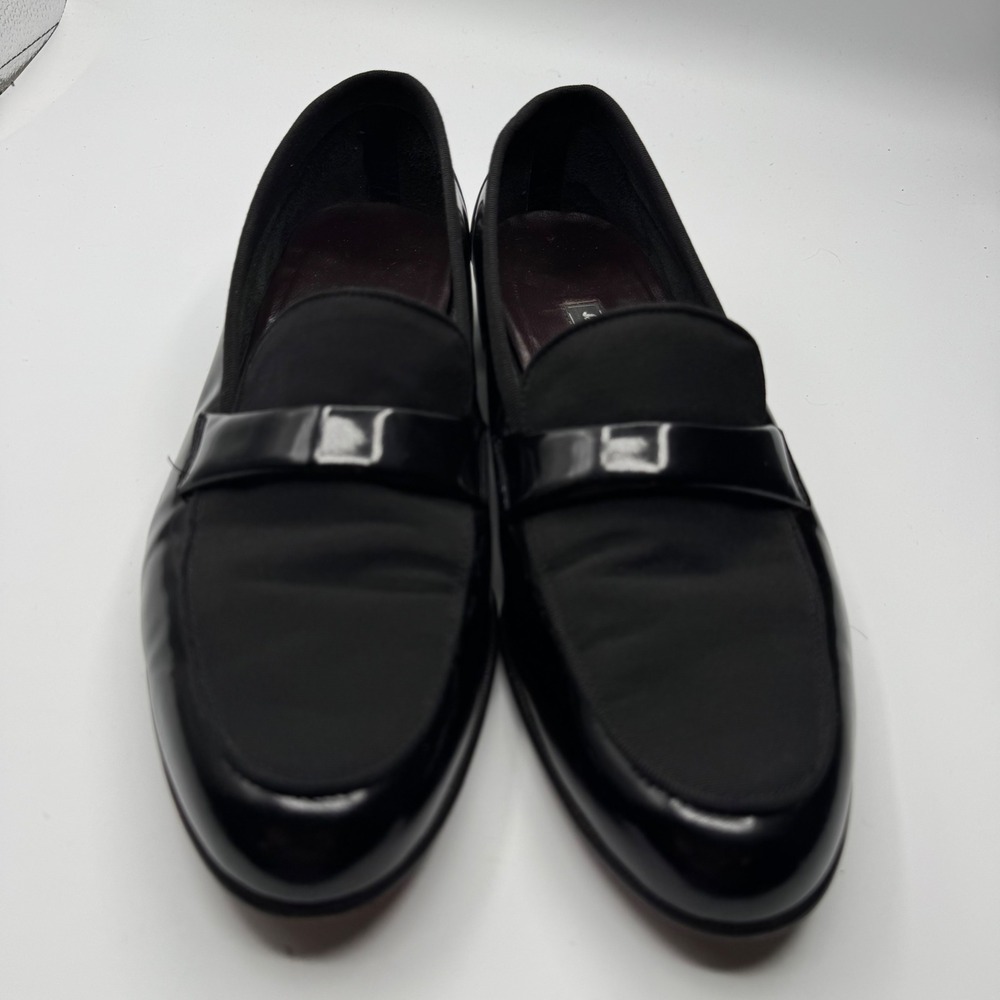 Salvatore Ferragamo Mens 10.5 Black Patent Leather Grosgrain Formal Loafers - Picture 2 of 9